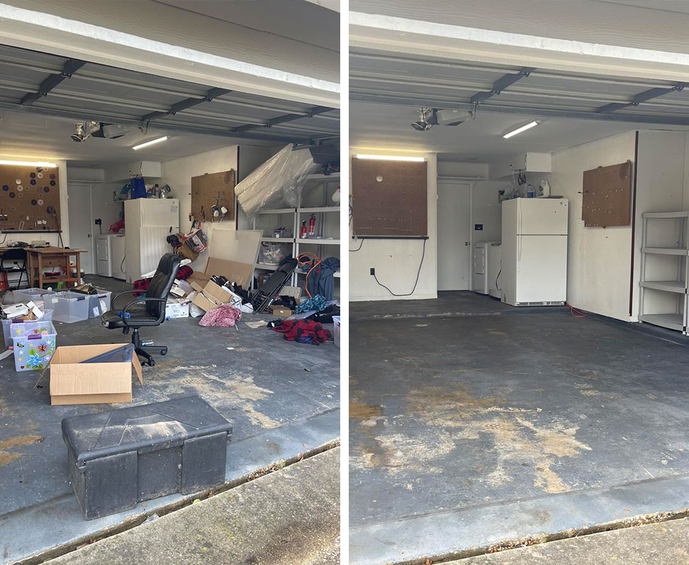 before and after garage clean out job in travis county