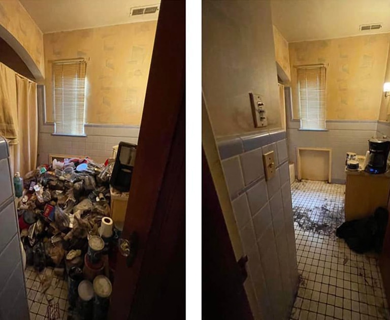 inside the hoarder bathroom before and after