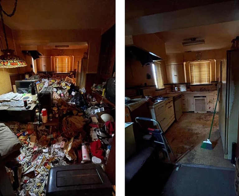 another two images of before and after at hoarder house