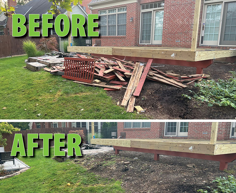before and after deck demolition and clean up
