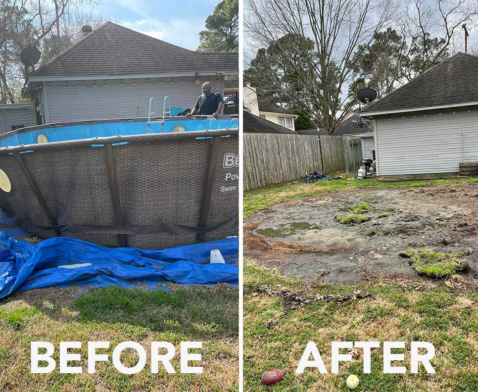 before and after above ground pool removal in houston texas