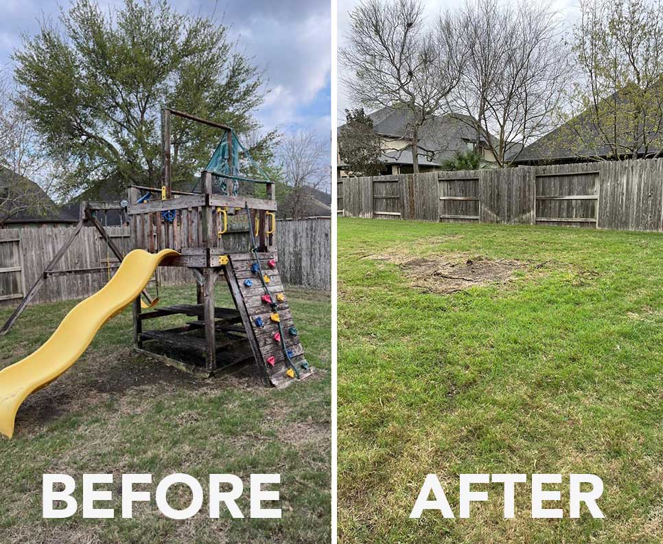 before and after backyard swing set removal in Houston